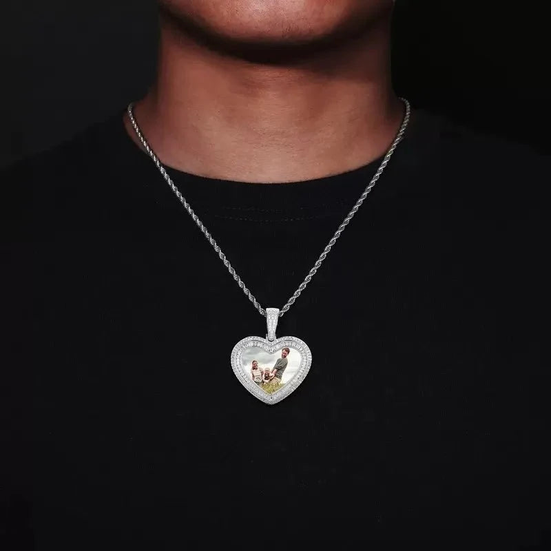 Rose Gold Custom Photo Heart T-Shaped Diamond Pendant - 42mm