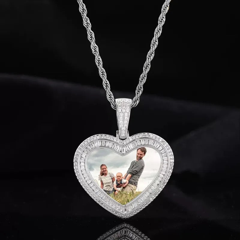 Rose Gold Custom Photo Heart T-Shaped Diamond Pendant - 42mm