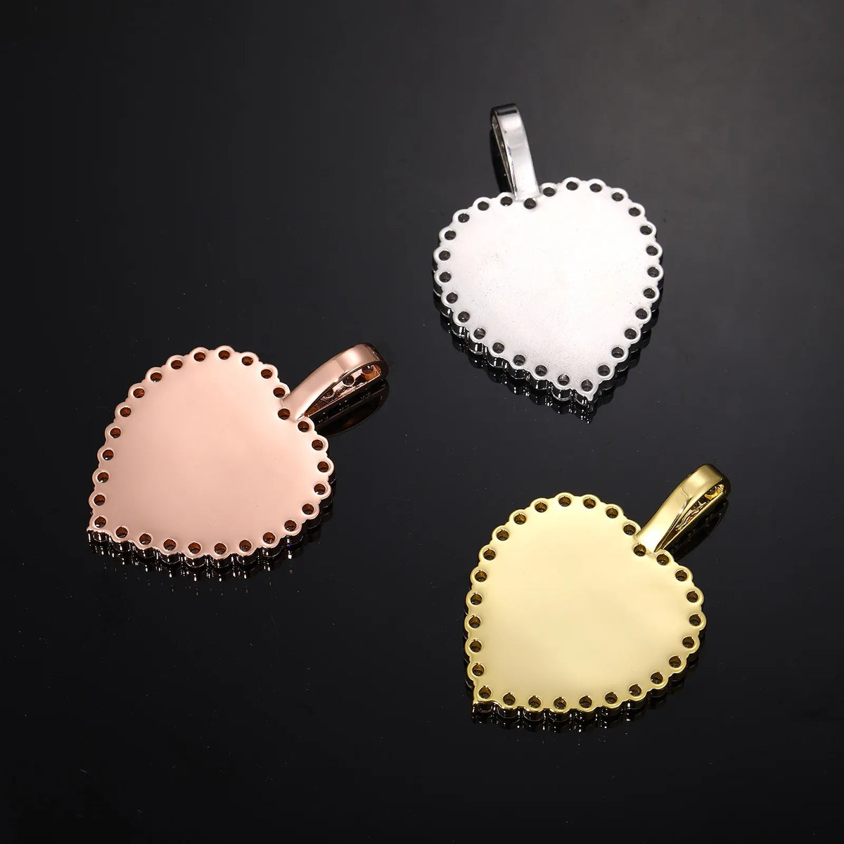 Rose Gold Custom Photo Micro-Inlaid Heart Pendant - 40mm