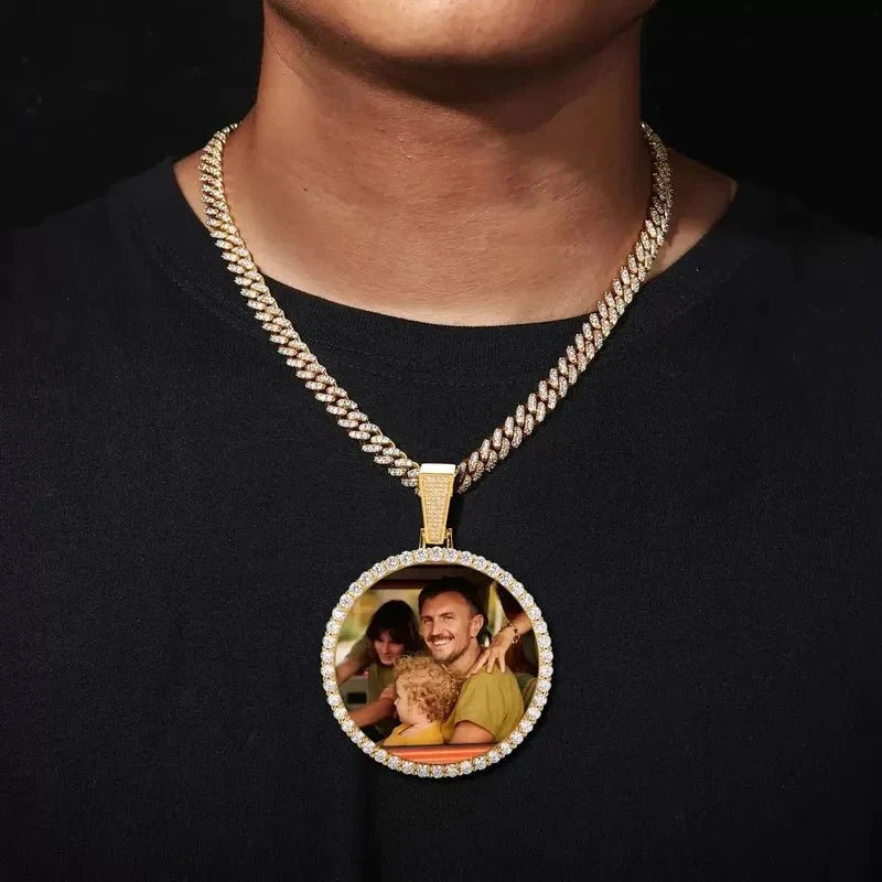 Rose Gold Large 3D Custom Photo Micro-Inlaid Round Pendant - 70mm