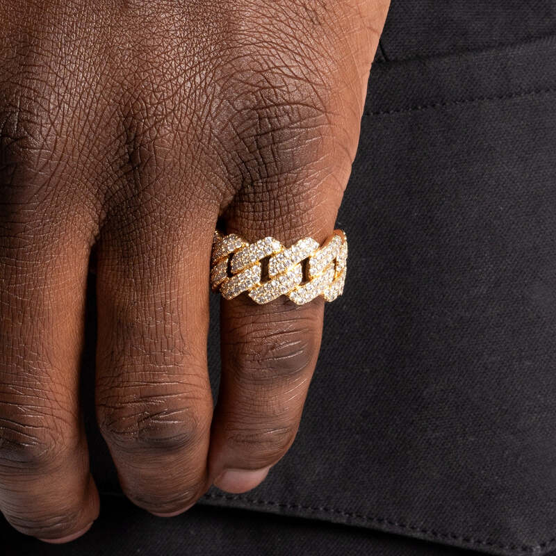 S925 Prong Cuban Ring In Yellow Gold - 14mm