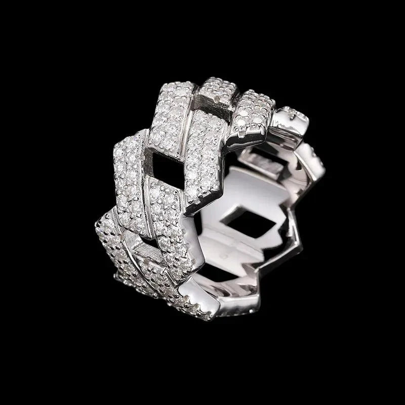 S925 VVS Moissanite Cuban Personality Diamond Ring
