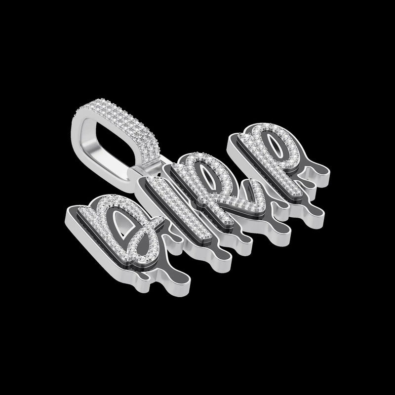 Customlced Out EnamelDripping Font Pendant in White Gold