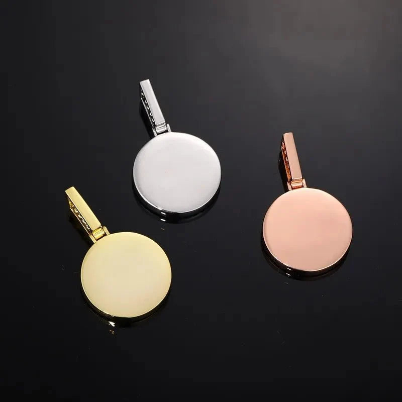 18k Gold Small Custom Photo Micro-Set Round Pendant - 25mm