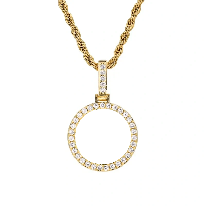 18k Gold Small Custom Photo Micro-Set Round Pendant - 25mm