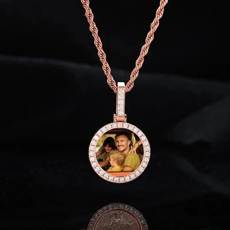 18k Gold Small Custom Photo Micro-Set Round Pendant - 25mm