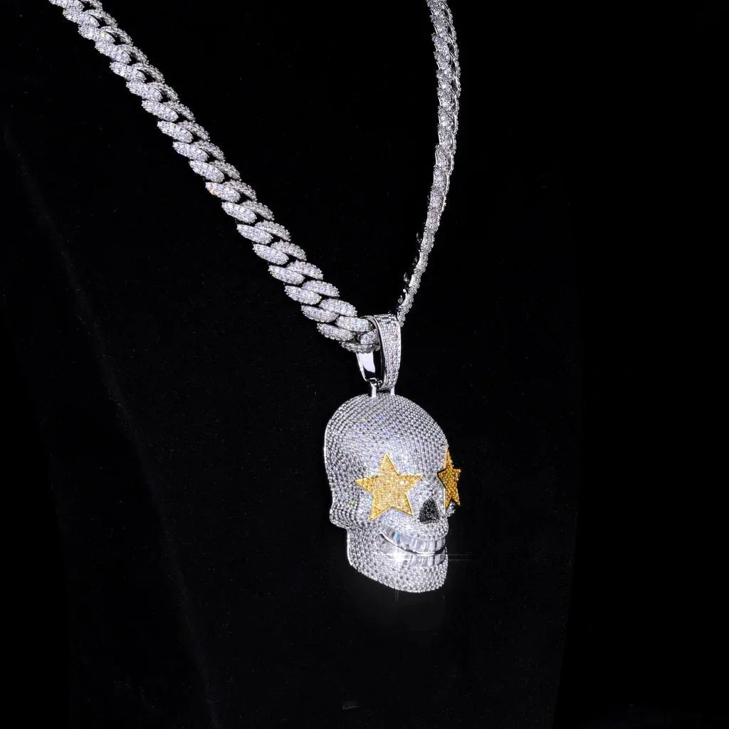 Star Eyes Skull Solid Iced Pendant - 34MM