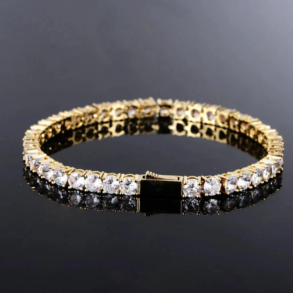 Two-tone 4mm Iced Yellow Gold-Plated CZ Cuban Link Bracelet