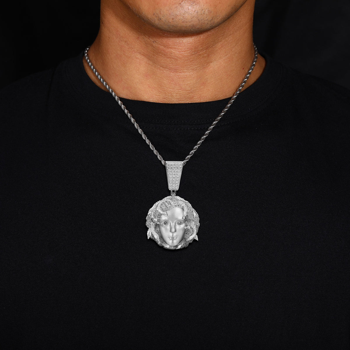 AURXYA Iced Queen Portrait Pendant with CZ Tennis Chain