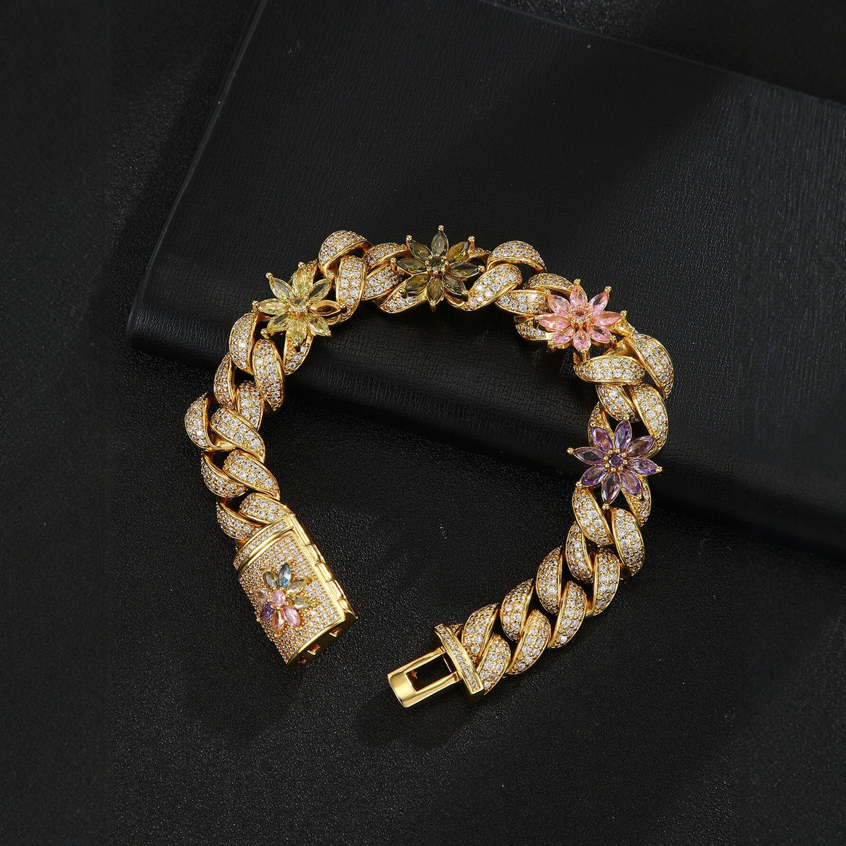 AURXYA Iced Flower Cuban Bracelet