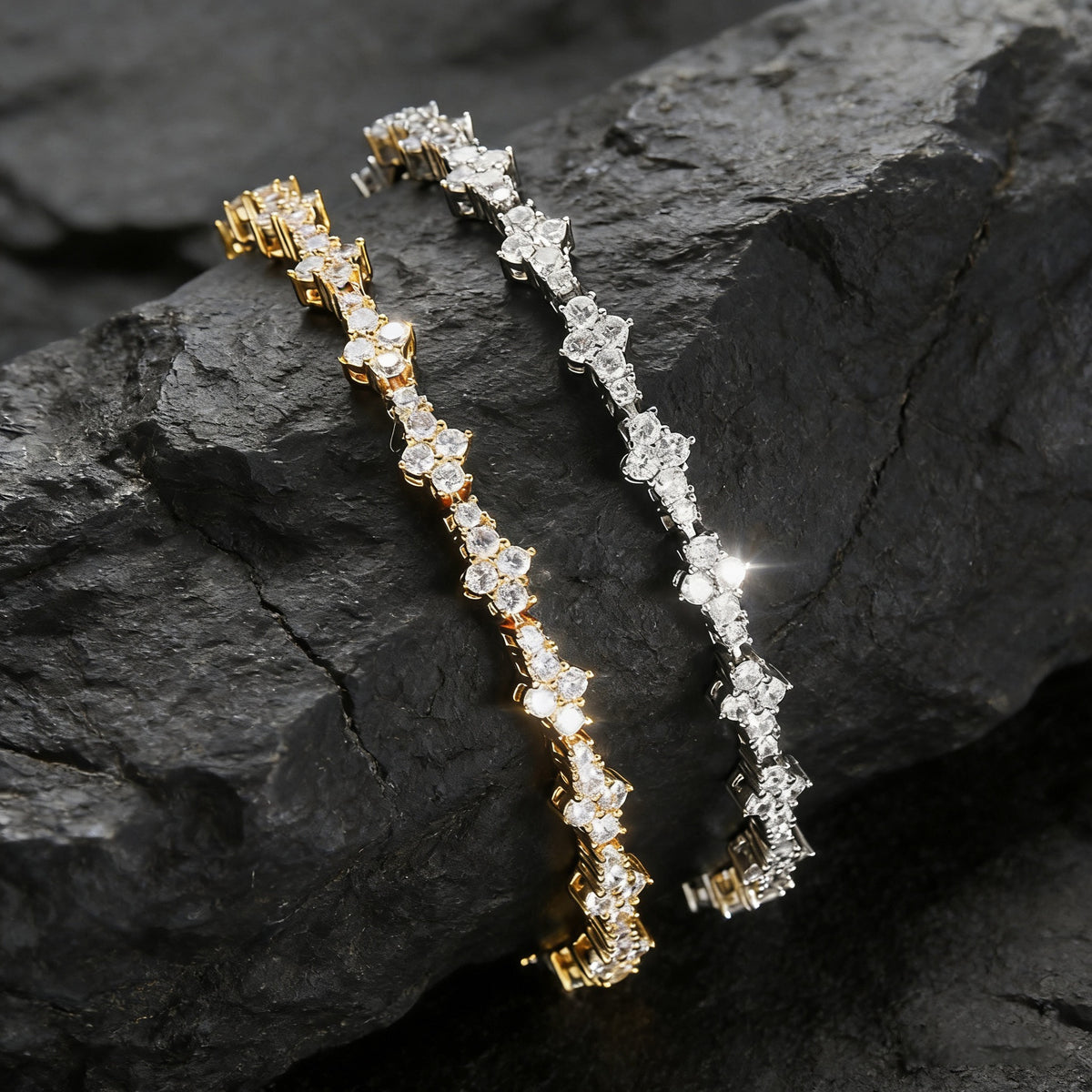 AURXYA Iced Floral Cross Tennis Bracelet