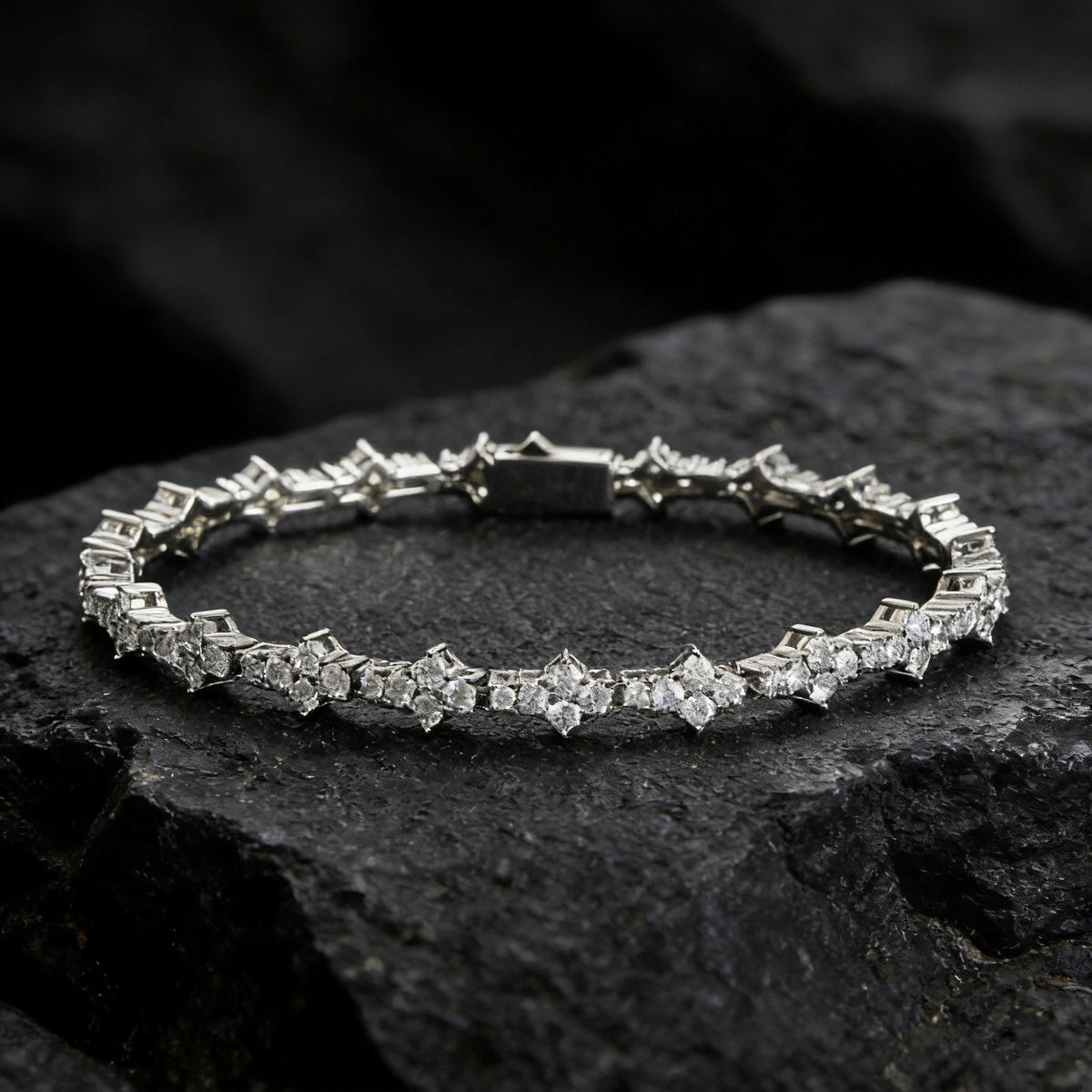 AURXYA Iced Floral Cross Tennis Bracelet
