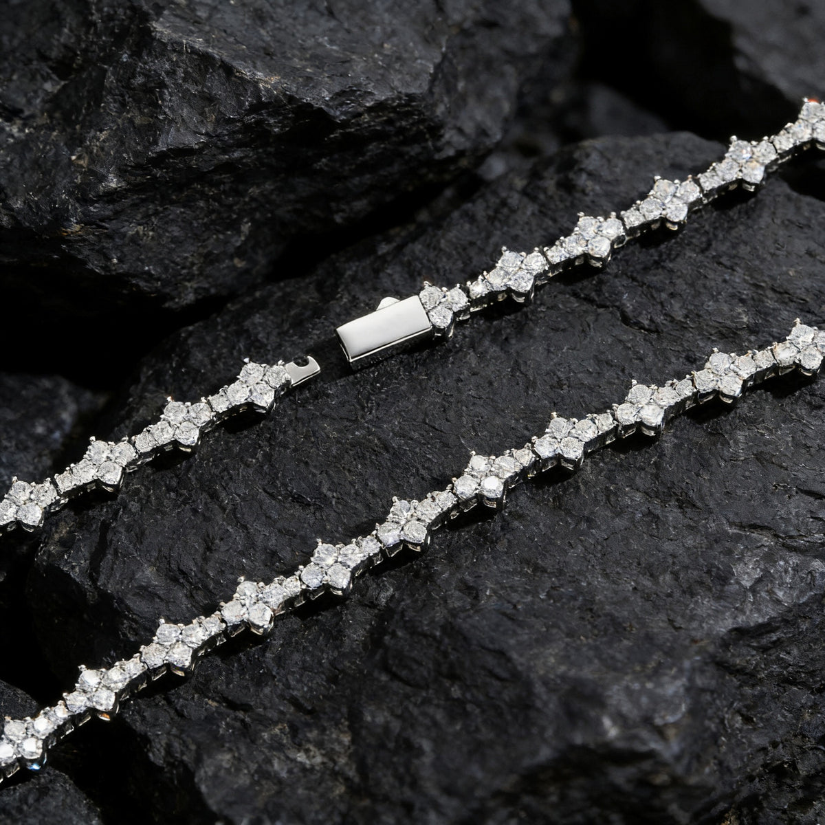 AURXYA Iced Floral Cross Tennis Bracelet