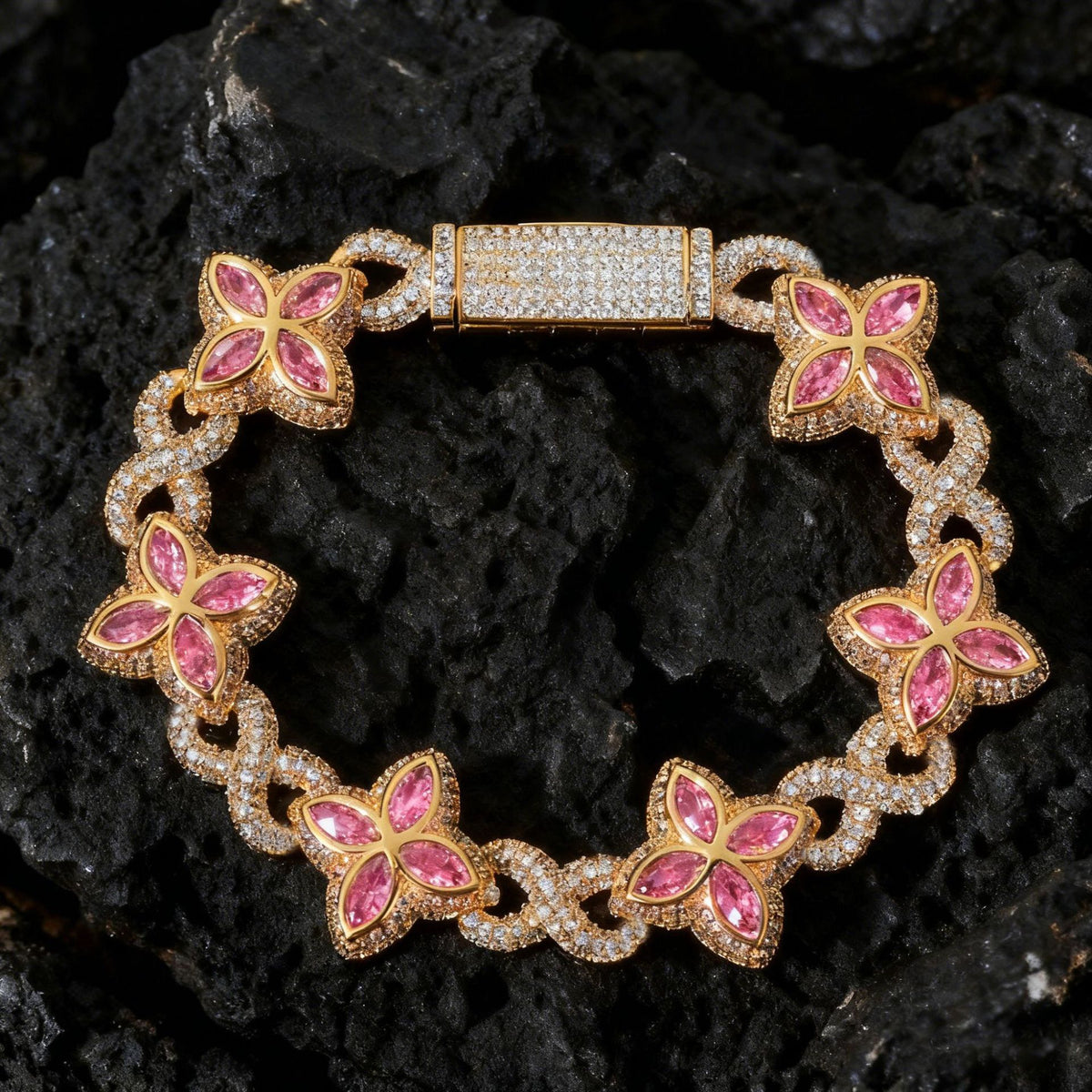 AURXYA Iced Clover Infinity Cuban Bracelet