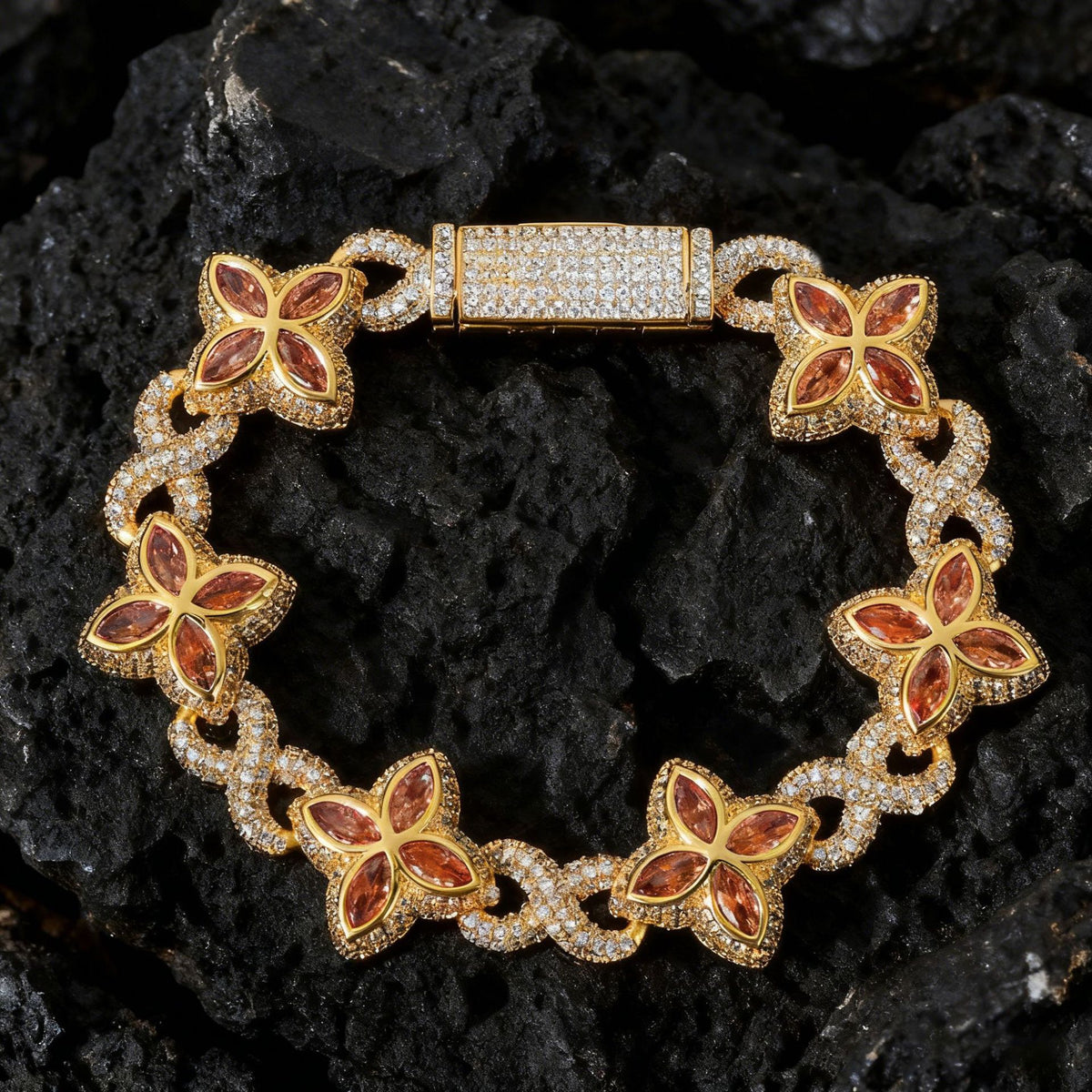 AURXYA Iced Clover Infinity Cuban Bracelet