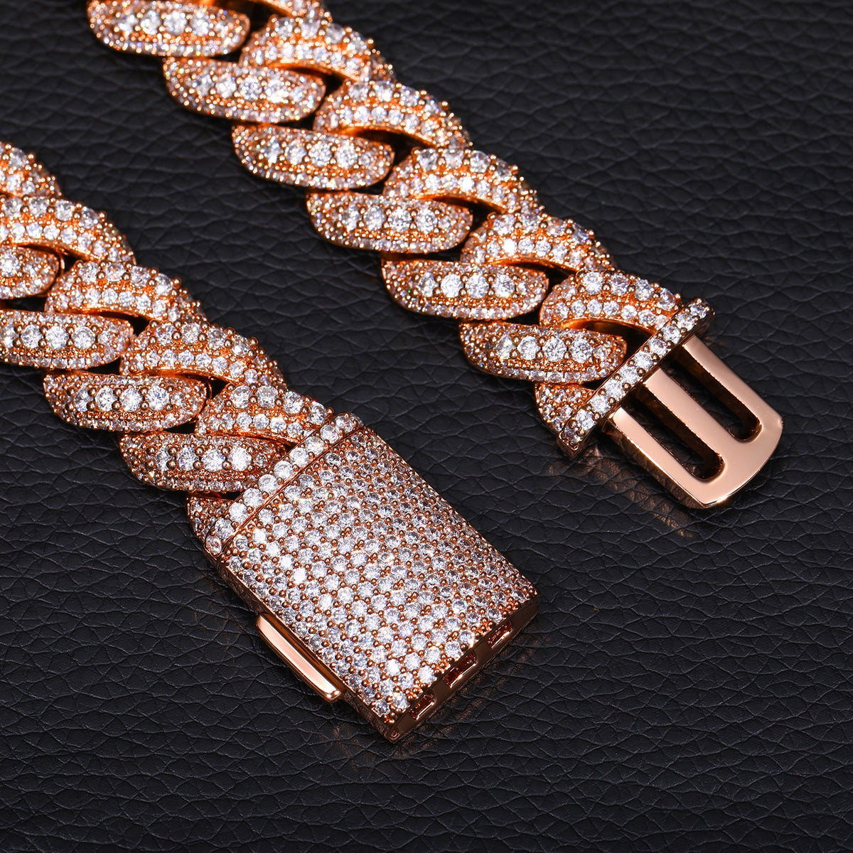 AURXYA Iced Bubble Cuban Chain in Rose Gold – 15MM/18MM