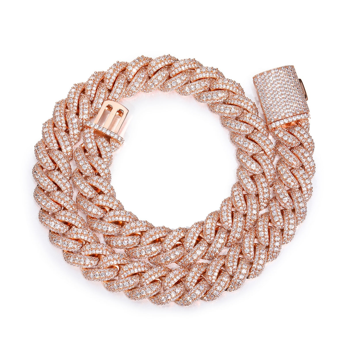AURXYA Iced Bubble Cuban Chain in Rose Gold – 15MM/18MM