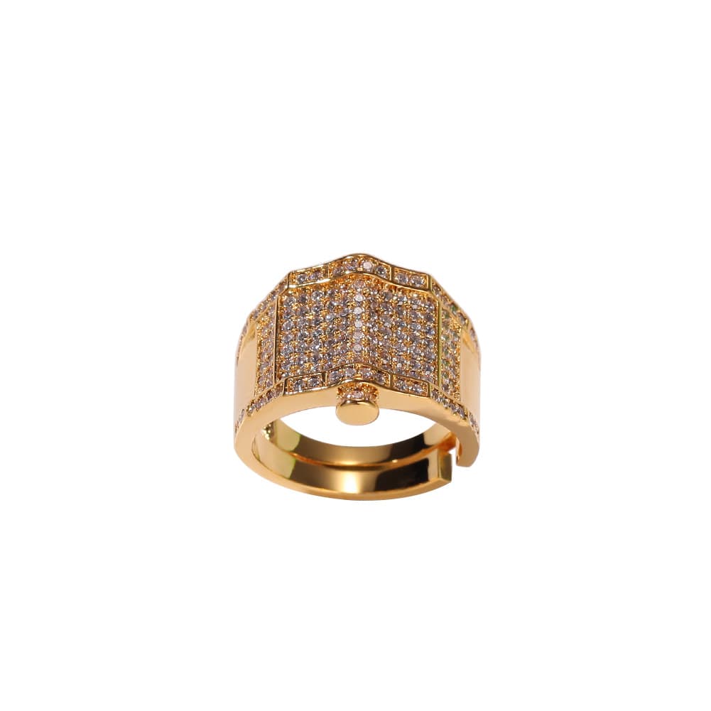 Adjustable Full Diamond Hip-Hop Ring in 18K Gold Plating