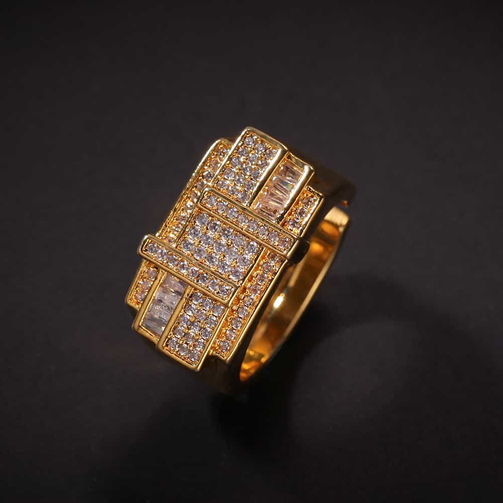 Adjustable Geometric Square and Circle Men's Ring in 18K Gold