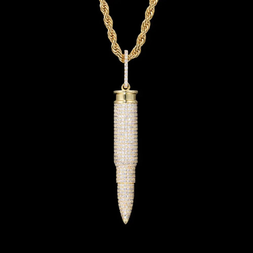 AK47 - Diamond 7.62mm Bullet-Shape Pendant in Yellow Gold - 8mm