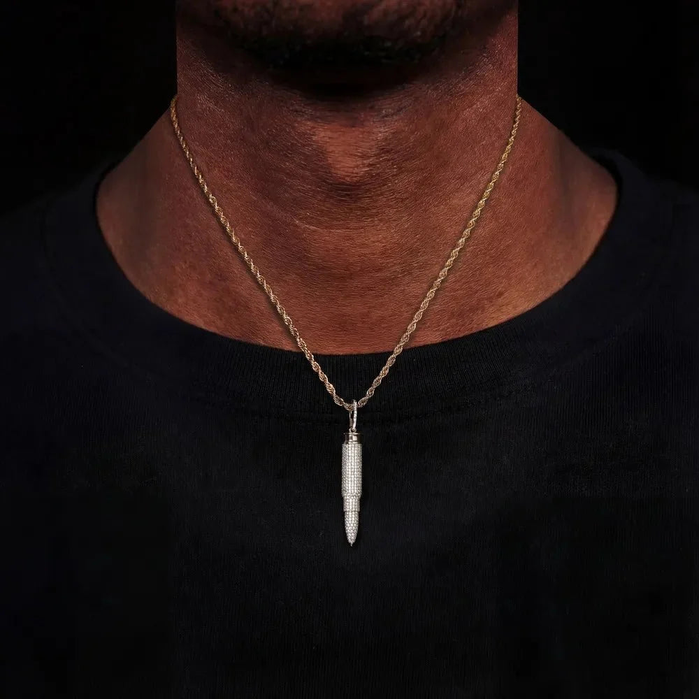 AK47 - Diamond 7.62mm Bullet-Shape Pendant in White Gold - 8mm