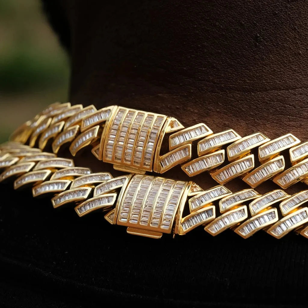 Baguette Channel Set Cuban Chain - 14mm