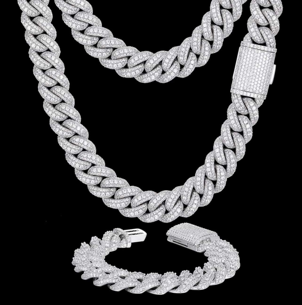 Bubble Full Ice Cuban Chain in White Gold - 15mm
