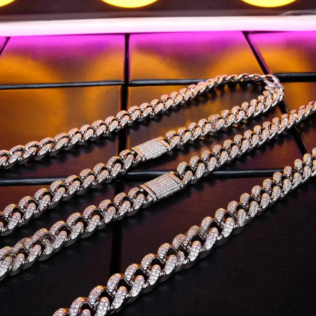 Buckle Iced Cuban Link Chain in White Gold - 14mm