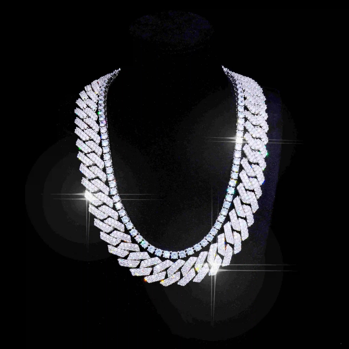Bundle 19MM 2-Row Prong Cuban + 5MM Tennis in White Gold