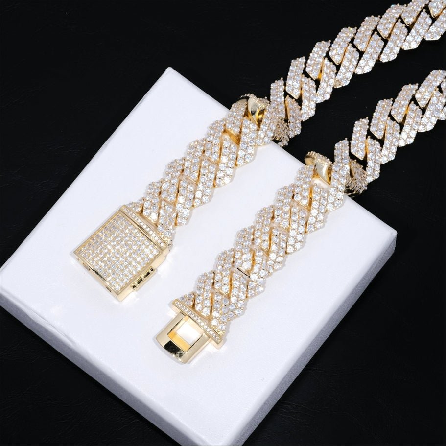 Bundle 2-Row Prong Cuban - 19mm & Tennis in Gold - 5mm