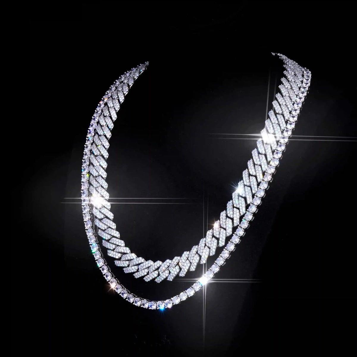 Bundle Prong Cuban - 14mm & Tennis in WhiteGold - 5mm