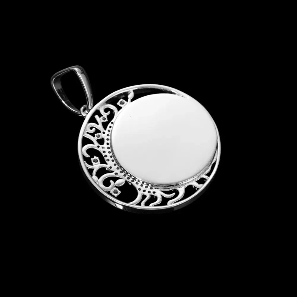Crescent Moon Flower Memory Custom Photo Round Pendant - 42mm