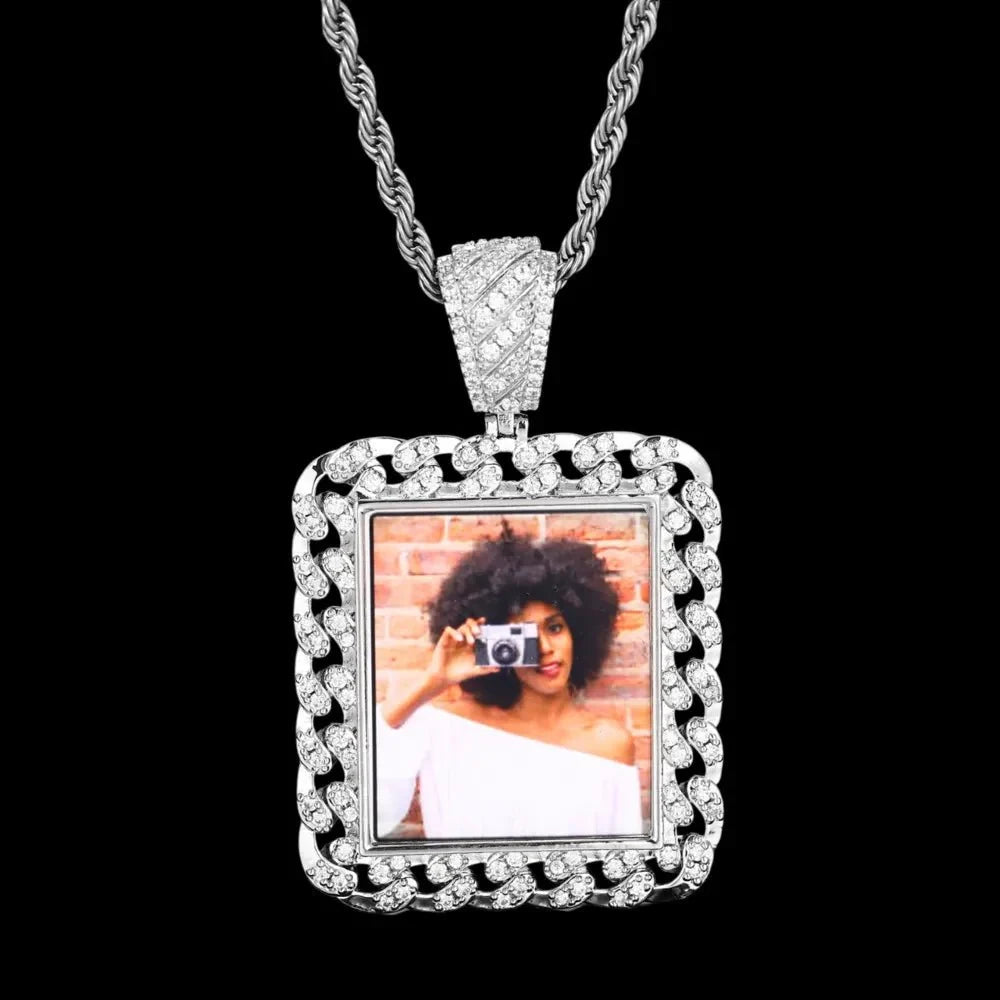 Cuban Memory Photo Frame Square Pendant - 38mm
