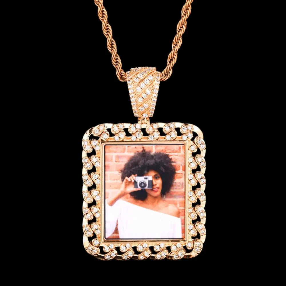 Cuban Memory Photo Frame Square Pendant - 38mm