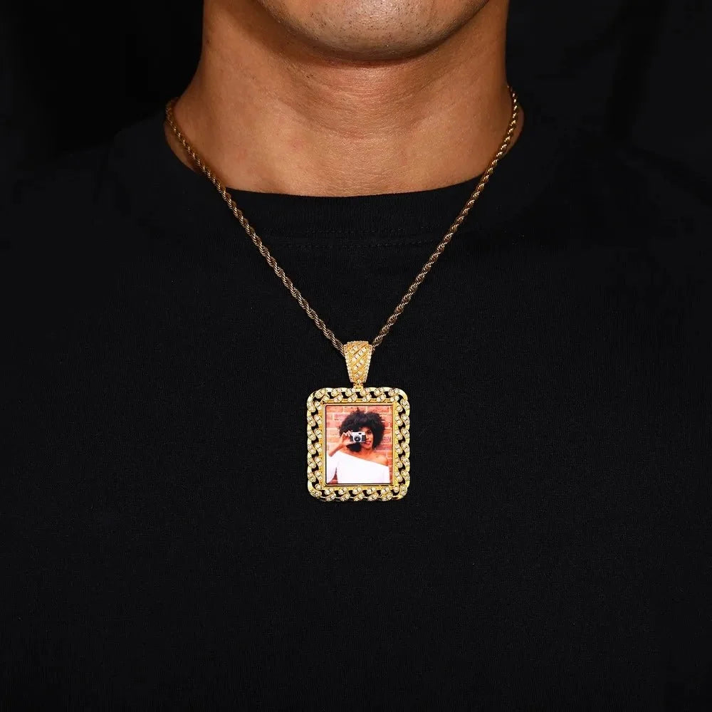 Cuban Memory Photo Frame Square Pendant - 38mm