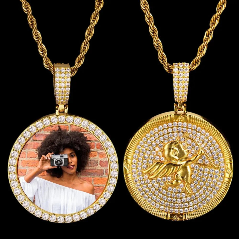 Cupid Round Solid Custom Photo Pendant - 38mm