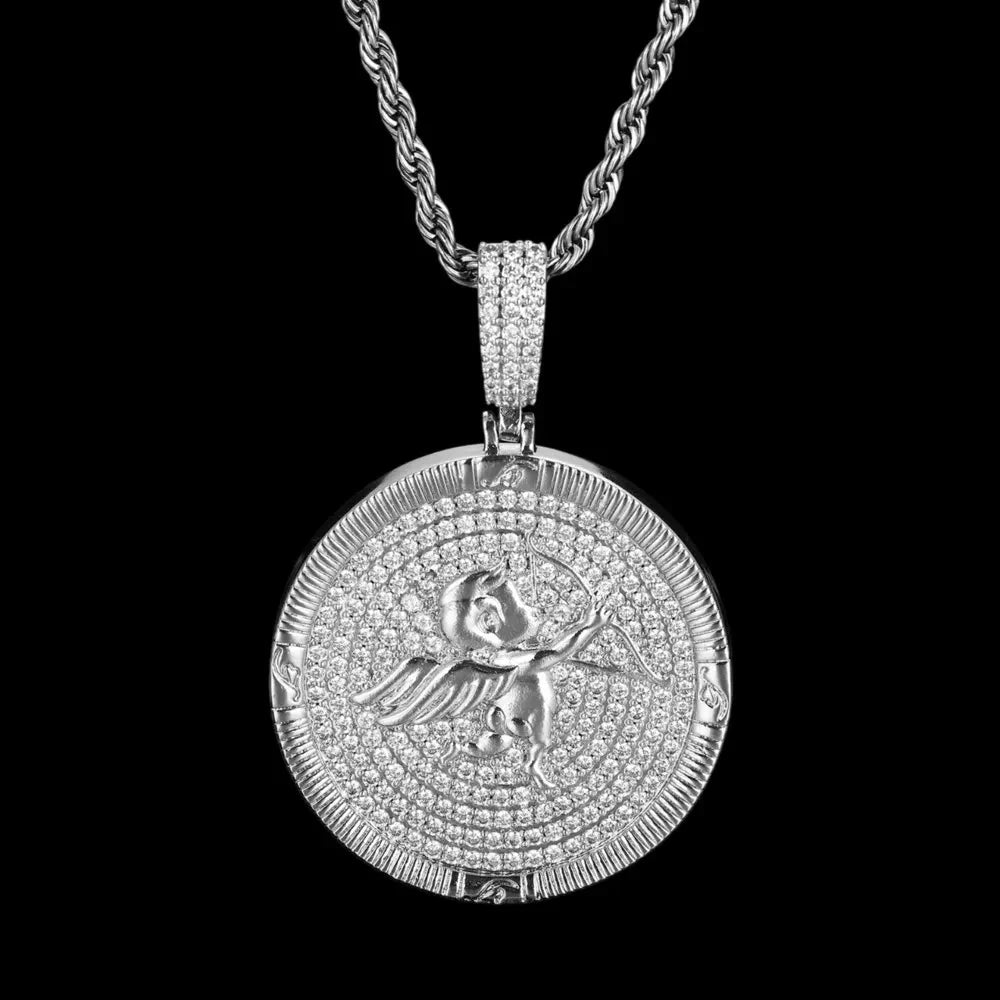Cupid Round Solid Custom Photo Pendant - 38mm