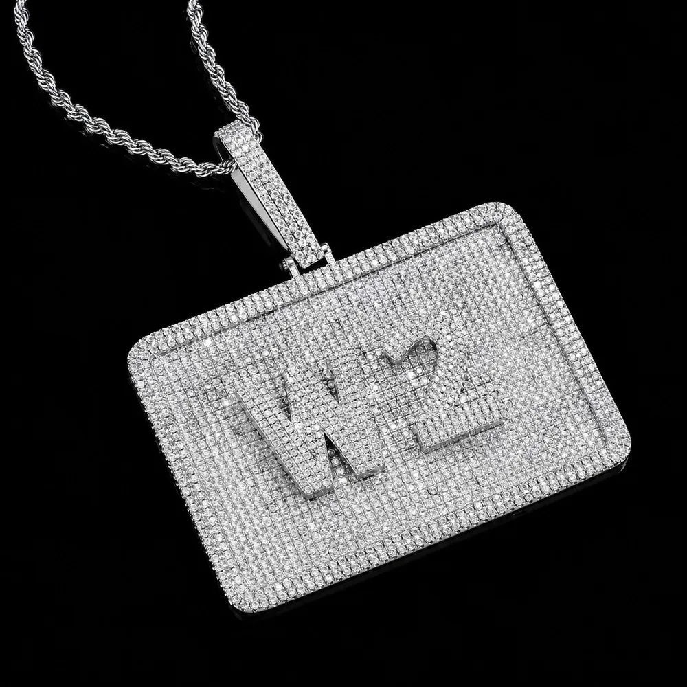Custom 3D Iced Letter Rectangular Pendant – 76mm