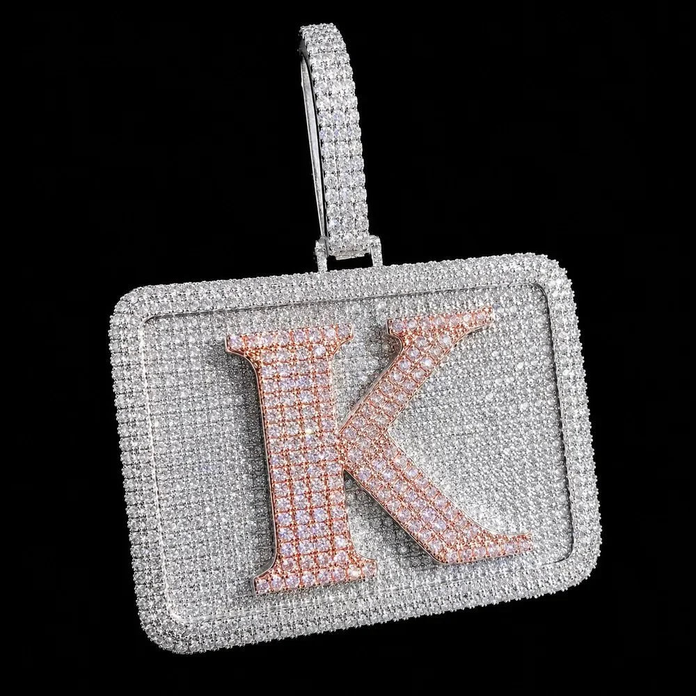 Custom 3D Iced Letter Rectangular Pendant – 76mm