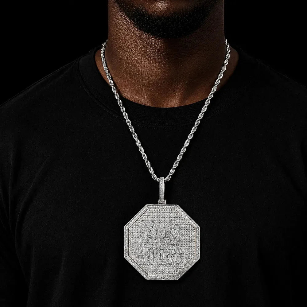 Custom 3D Iced-Out Letter Large Octagonal Pendant – 80mm