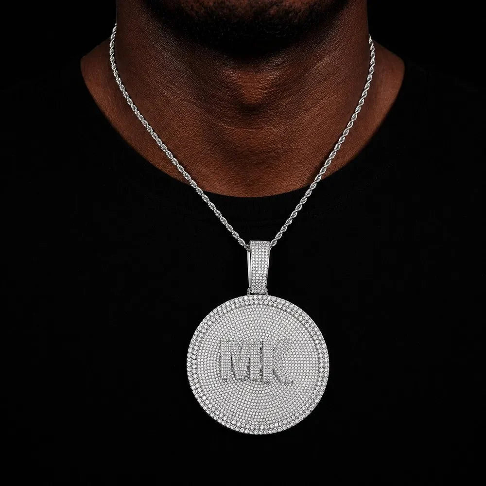 Custom 3D Iced-Out Letter Large Round Pendant – 76mm