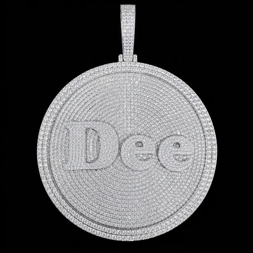 Custom 3D Iced-Out Letter Large Round Pendant – 80mm