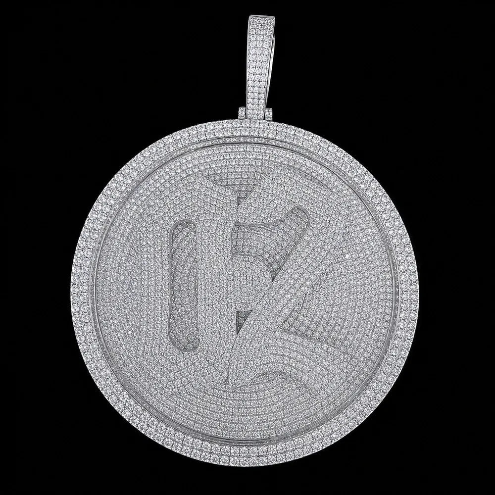 Custom 3D Iced-Out Letter Large Round Pendant – 80mm