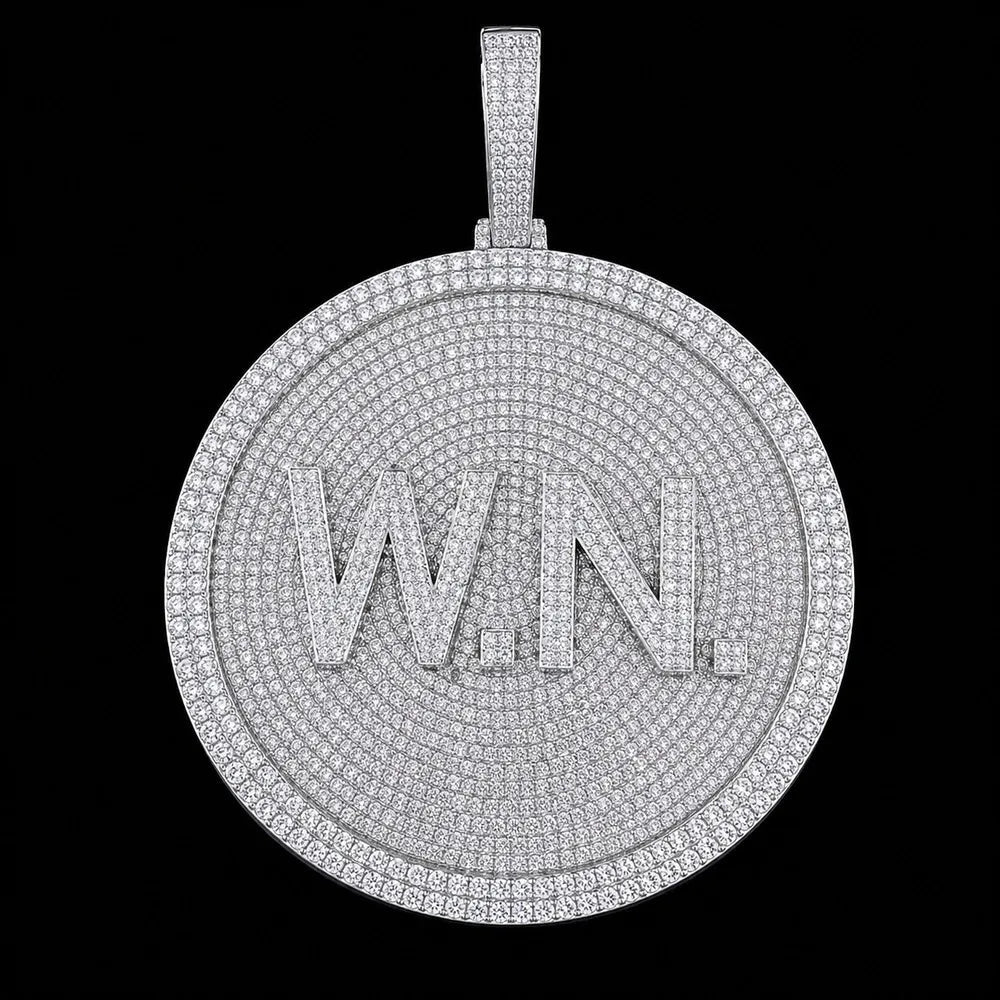 Custom 3D Iced-Out Letter Large Round Pendant – 80mm