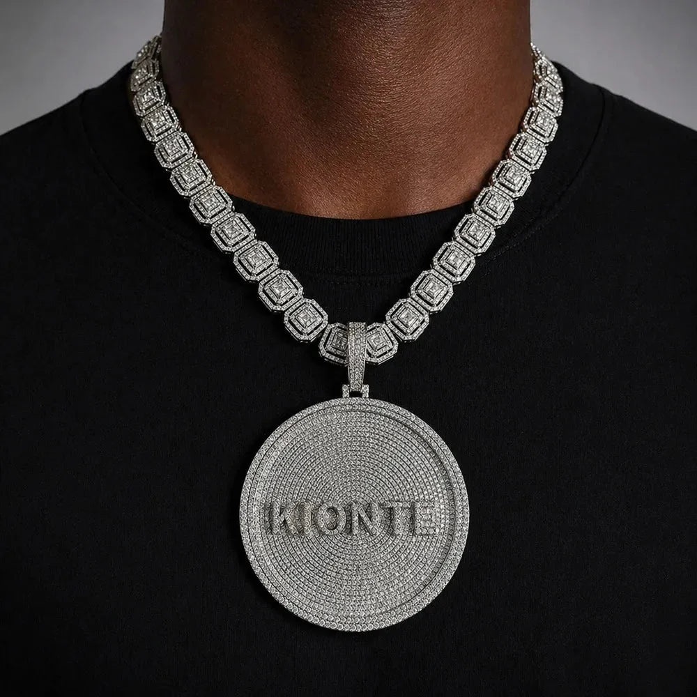 Custom 3D Iced-Out Letter Large Round Pendant – 76mm