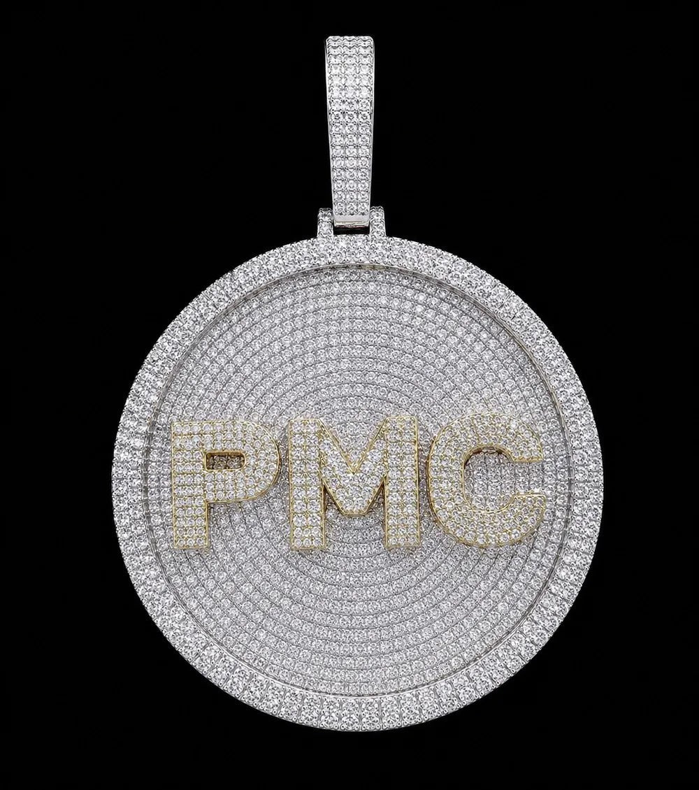 Custom 3D Iced-Out Letter Round Disc Pendant – 60mm