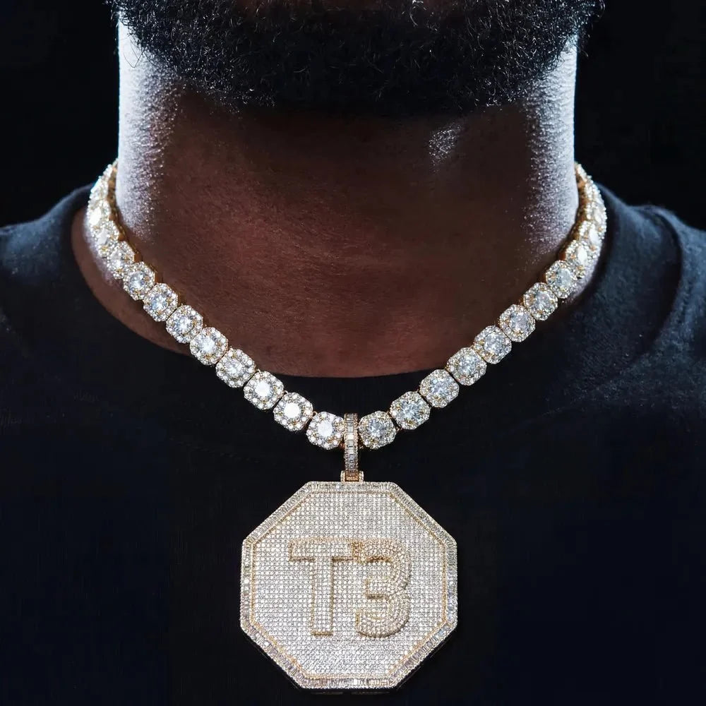 Custom 3D Letter Large Octagonal Iced-Out Pendant - 80mm