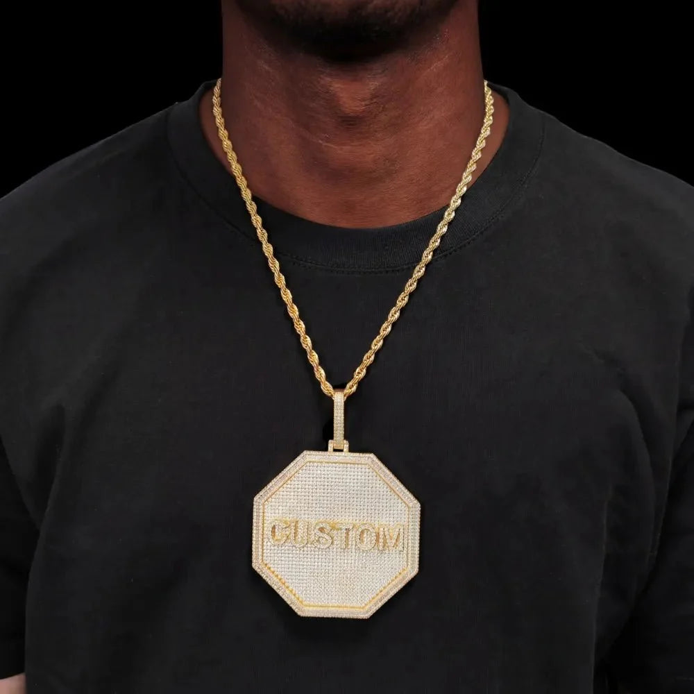Custom 3D Letter Large Octagonal Iced-Out Pendant - 80mm