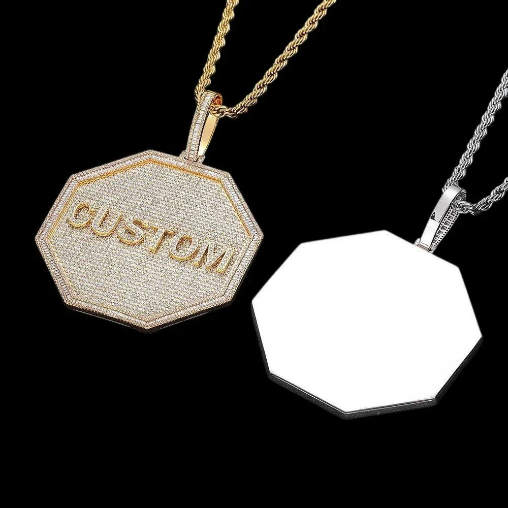 Custom 3D Letter Large Octagonal Iced-Out Pendant - 80mm