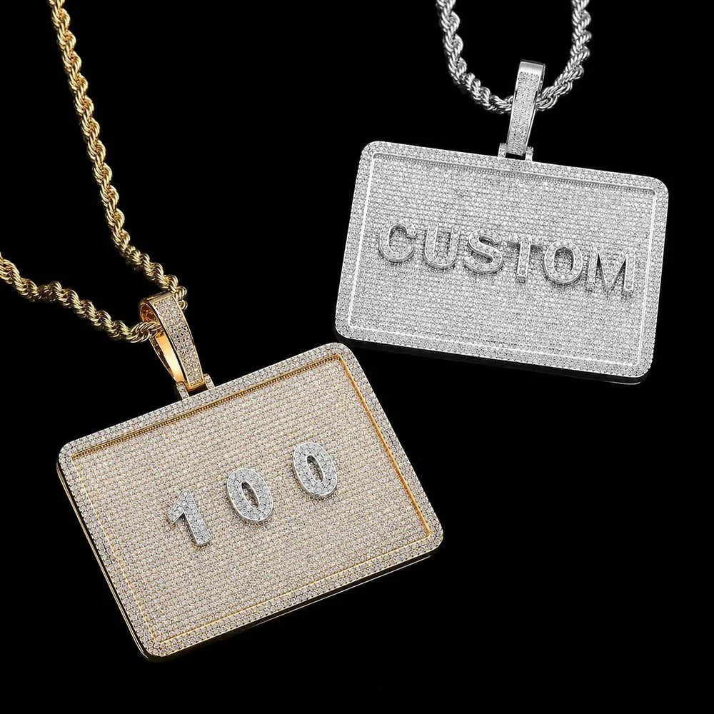 Custom 3D Letter Rectangular Pendant Necklace – 80mm